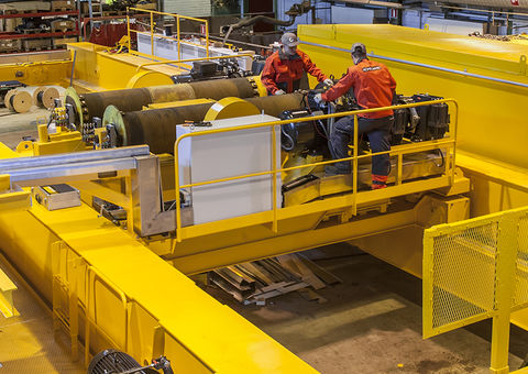 Konecranes technicians work on crane modernization.