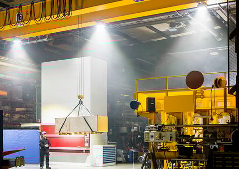 LED light retrofit on overhead crane