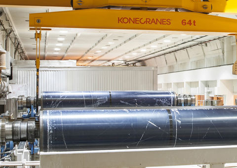 Roll handling cranes in paper mill