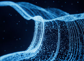 Abstract blue curved lines on black background.